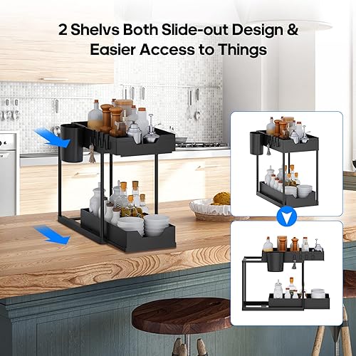 Miniatura 3 de Bajo el fregadero gabinete organizadores de tocador para baño cocina cuarto de lavandería cocina organizador de encimera de baño 2 niveles ambos