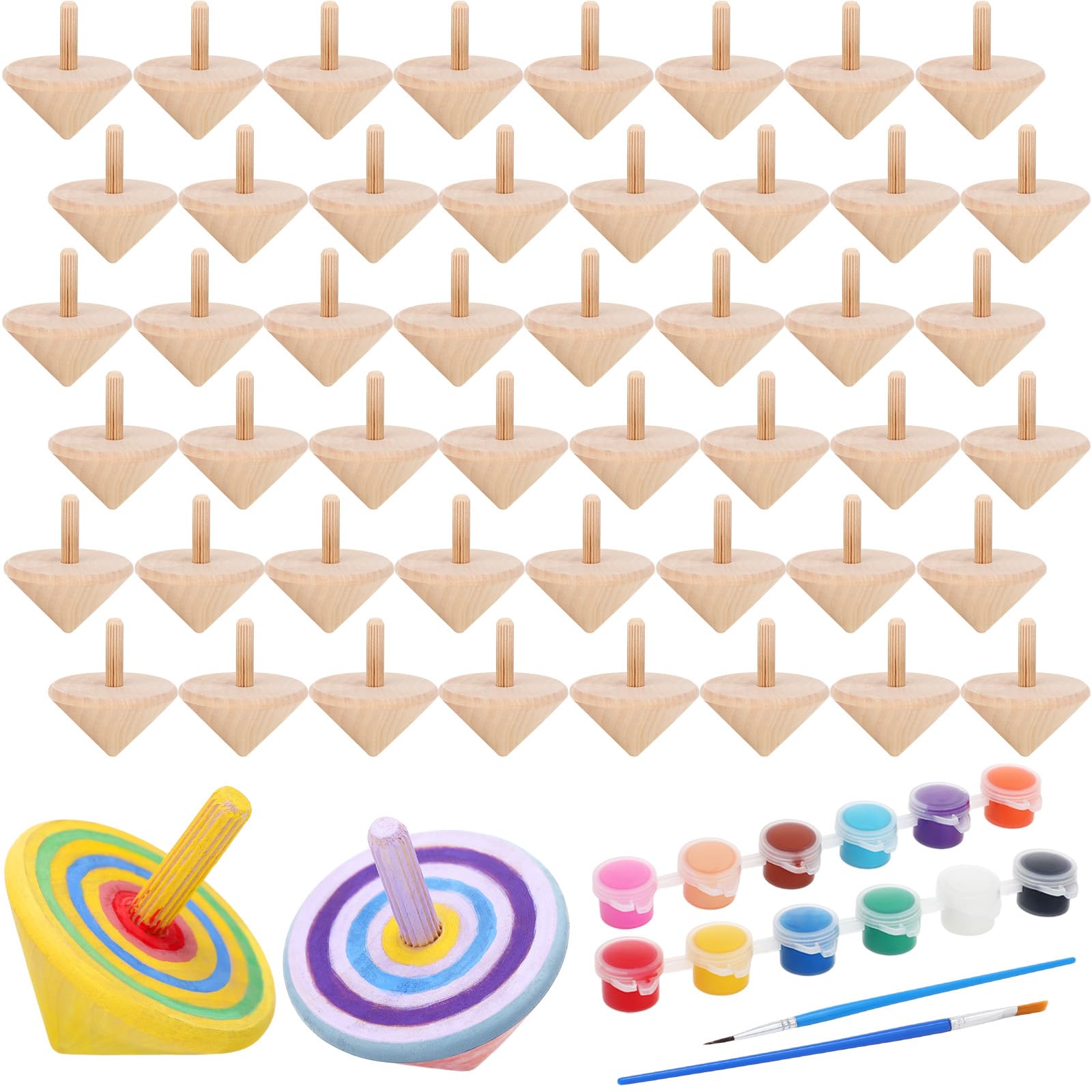 DoubleFill 48pcs Wood Spinning Tops for Kids, DIY Wooden Gyroscopes Toy