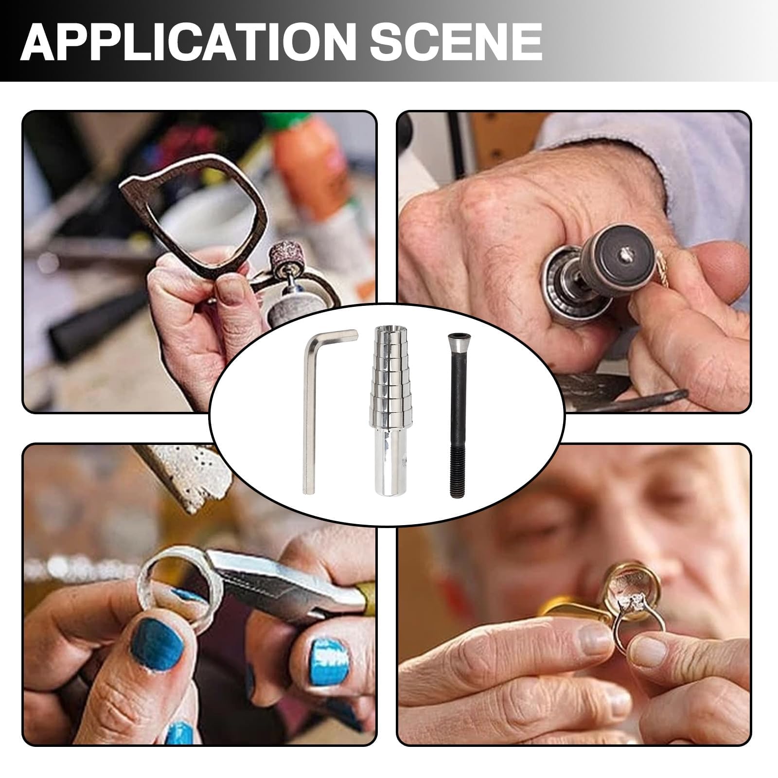 3 pezzi anello Resizer 7-14 mandrino ad anello espandibile con chiave a brugola esagonale in acciaio anello barella strumento strumento per la creazione di anelli per tornio strumento per anello