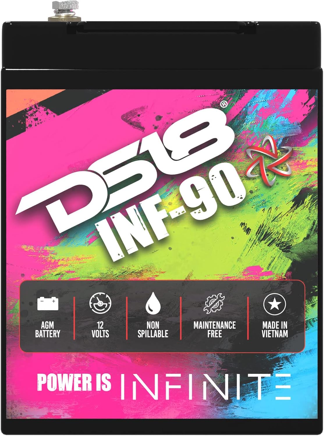 DS18 INF-90AH 2500 Watts AGM Power Cell 12 Volt Battery M6 Bolt Terminal Maintenance Free - High Performance for Car Audio, Motorsports, Motorcycle, Jet Ski, ATV & UTV