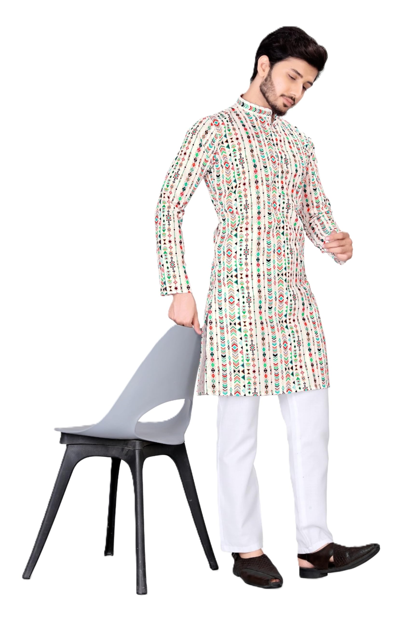 Mens Cotton Blend Printed Kurta with Pajama Comfortable FitPT-27-picture-34