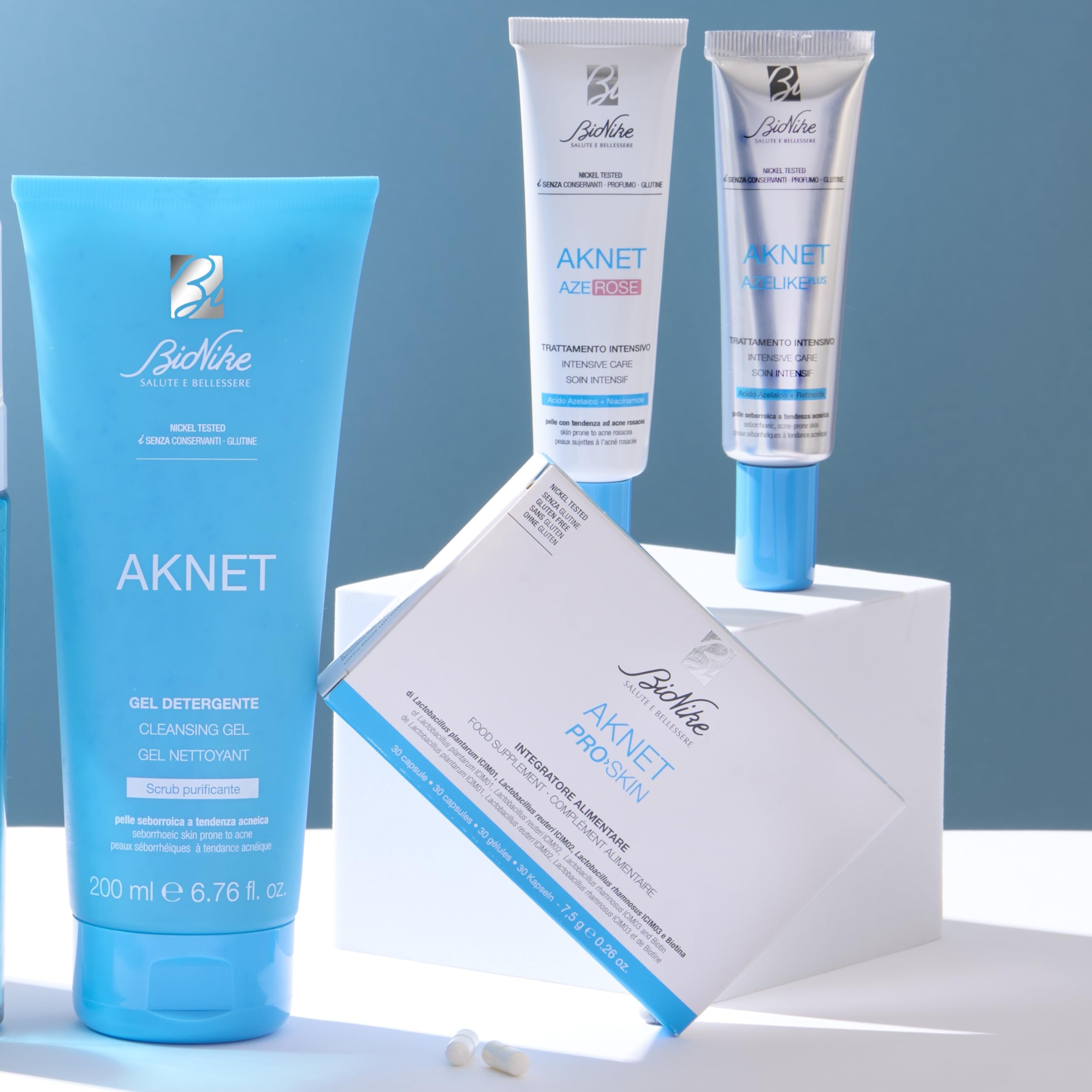 BioNike Aknet - Azerose, Crema Gel Viso con Acido Azelaico e Niacinamide per Pelle a Tendenza Acneica Rosacea, Trattamento Intensivo, Texture Leggera a Rapido Assorbimento, 30 ml