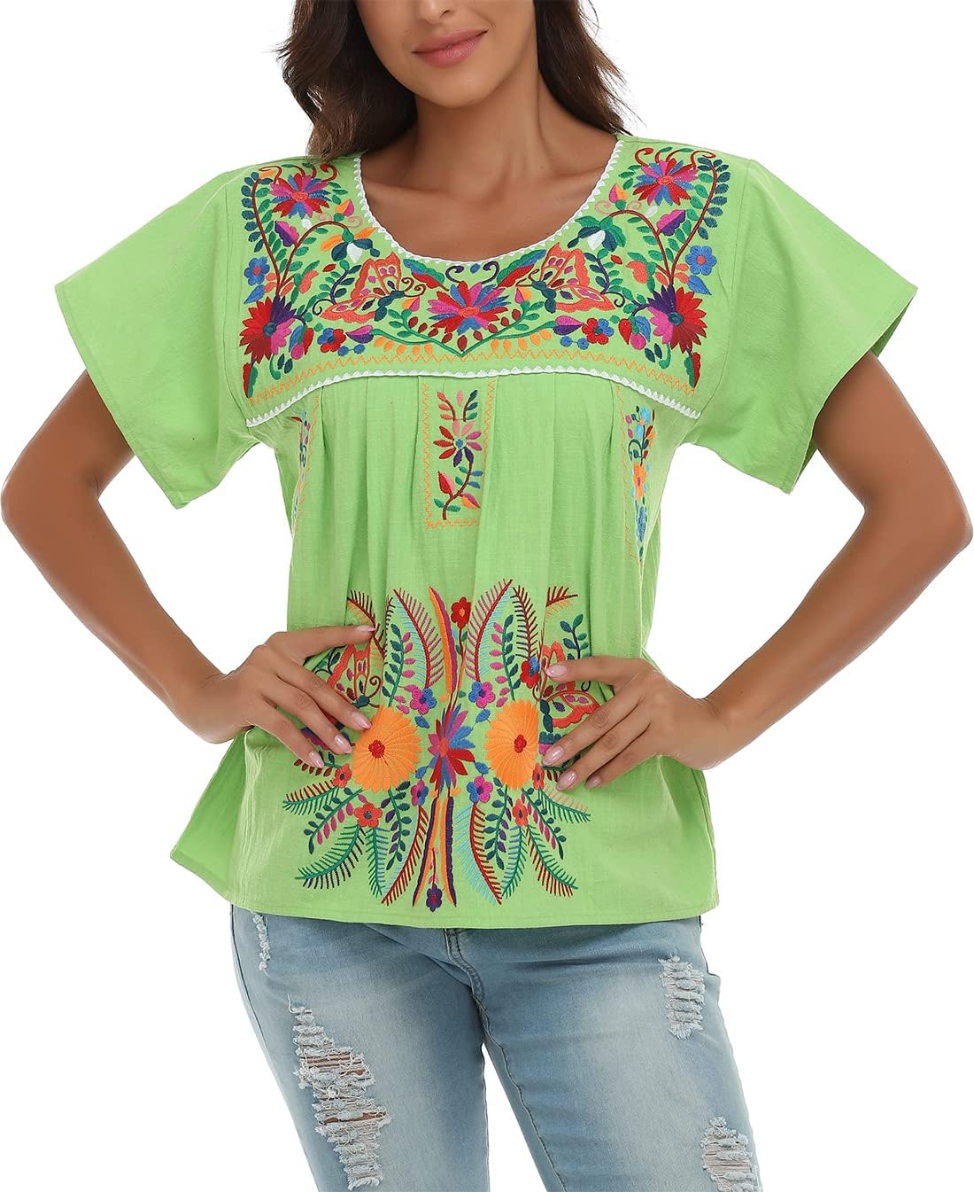 YZXDORWJ Women's Mexican Peasant Blouse Cotton Tops White Shirt - Image 2