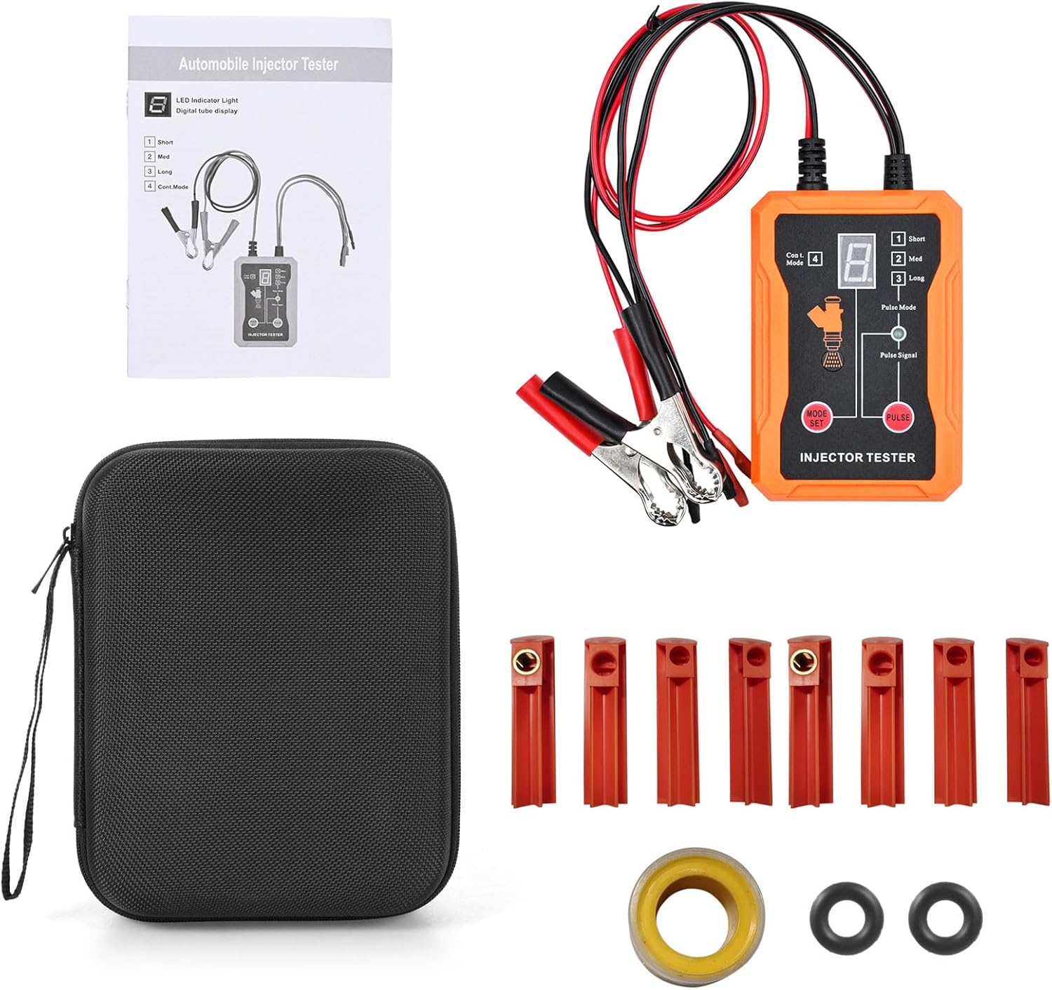 AMONIDA Automotive Fuel Injector Tester Dual Channel Cleaning Tool Kit for Efficient Diagnosis Car Engine Fuel System 8 Adapters 8 Modes for Auto Mechanics (Orange)