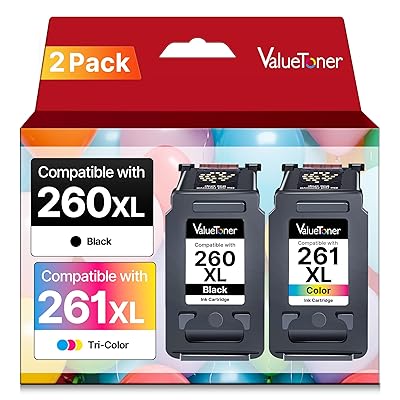 Valuetoner 260XL 261XL Ink Cartridges Combo Pack Replacement for Canon 260 and 261 Ink Cartridges PG-260 CL-261 Work with Canon PIXMA TS6420A TS6420 TR7020A TR7020 TS5320 TS6400 (1 Black, 1 Tri-Color)