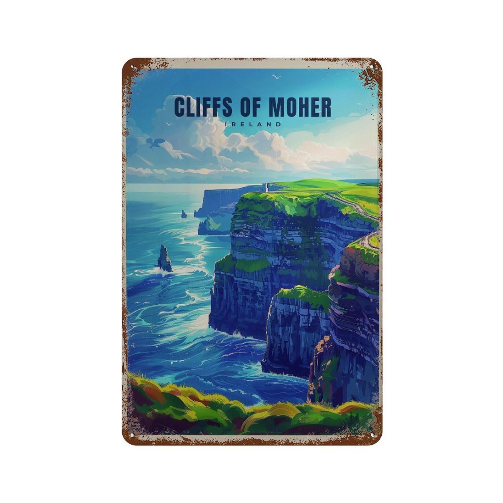 xiaoxiaoshen Cliffs of Moher Ireland Travel Vibrant Wall Decor Art Metal Tin Poster Modern Home Decor Art Home Bar Shop Decorations Vintage Sign 30x20cm