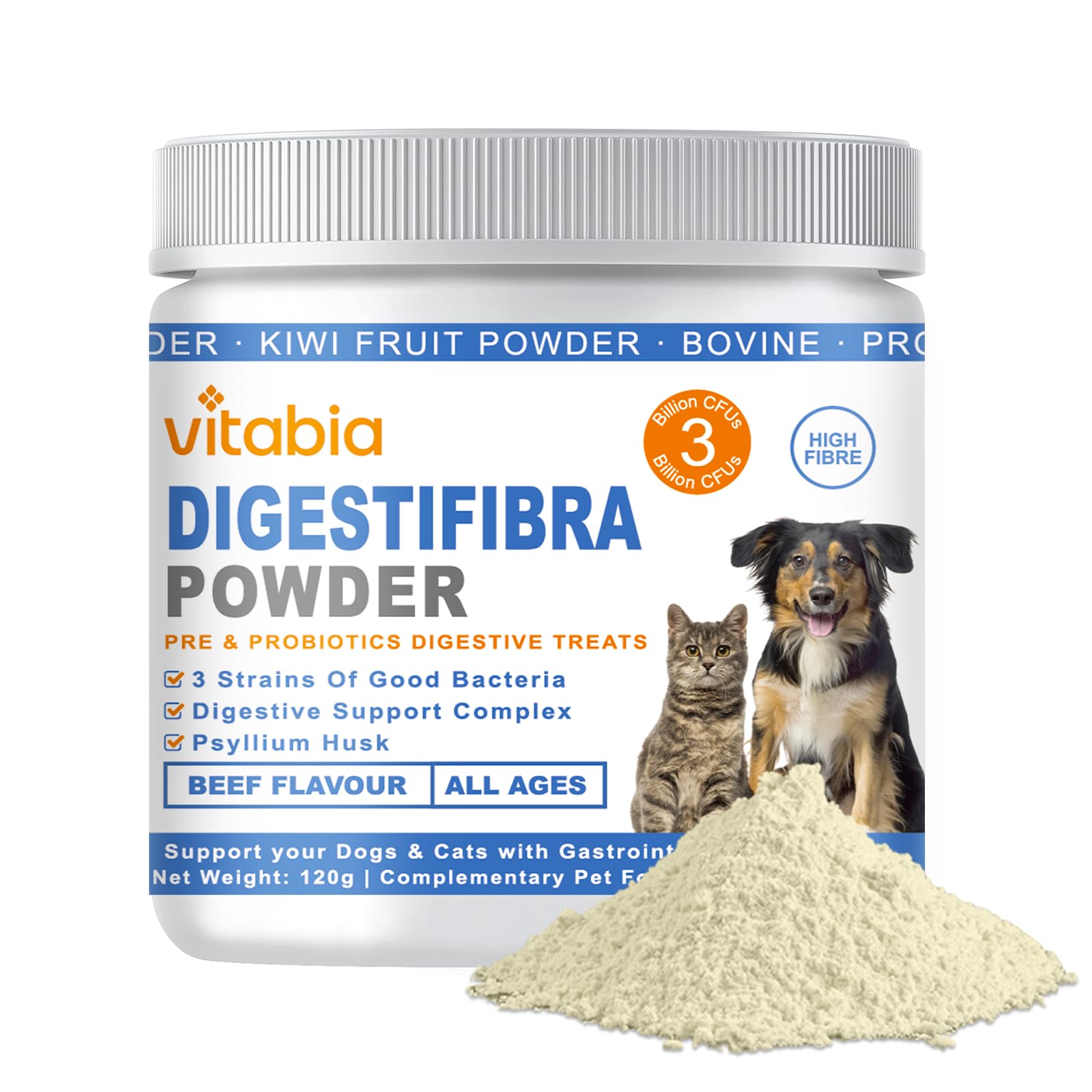 DigestiFibra Powder for Dogs & Cats – Natural Fibre Powder Supplement for Gut Health, Anal Glands & Scooting Relief – Prebiotic & Probiotic Digestive Treats – Fibre Supplement for Dogs & Cats