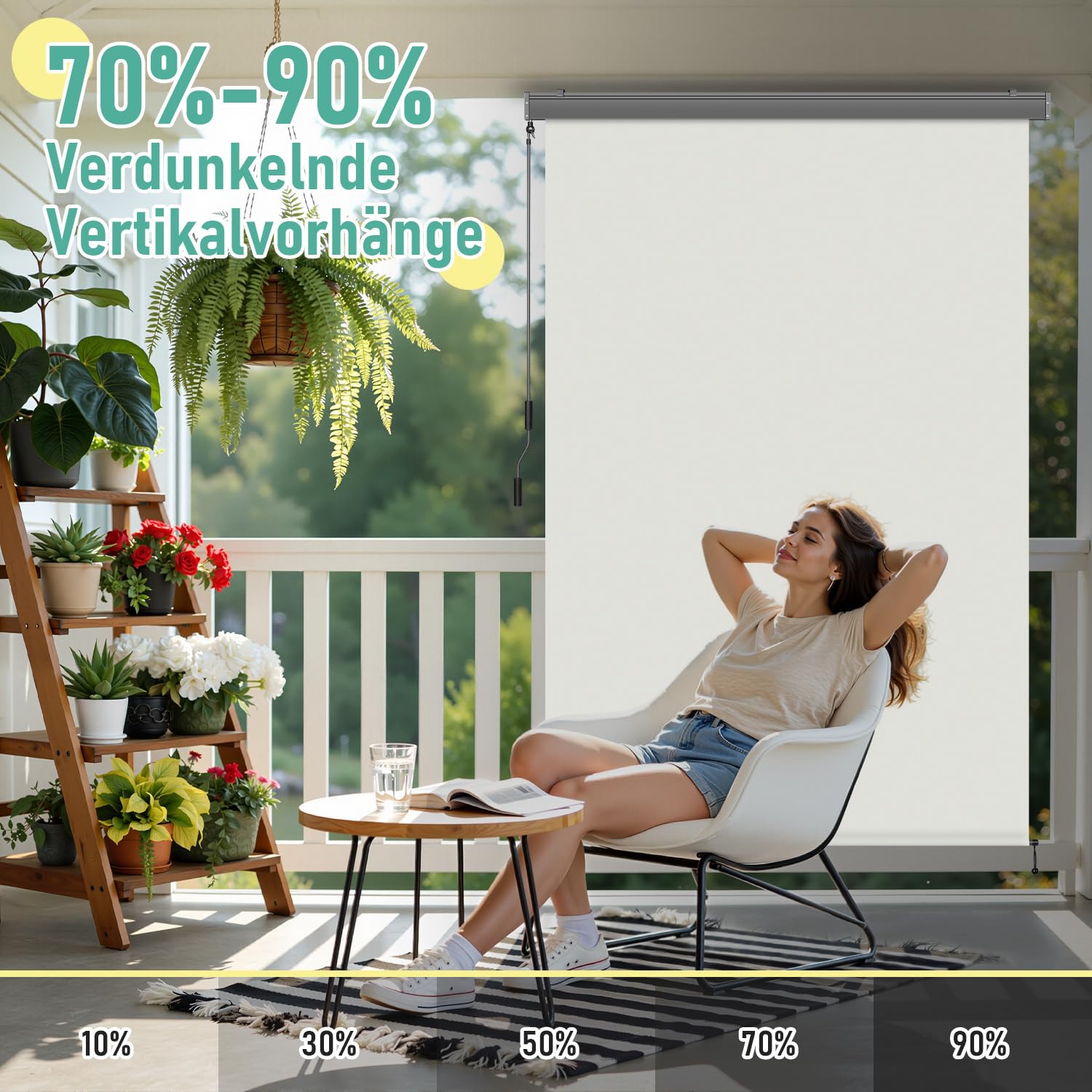 Markiza pionowa zewnętrzna 180 x 250 cm, roleta balkonowa z ręcznym mechanizmem, jako roleta zewnętrzna do ochrony przed widokiem i słońcem na balkonie i tarasie, odporna na wodę, z aluminiową