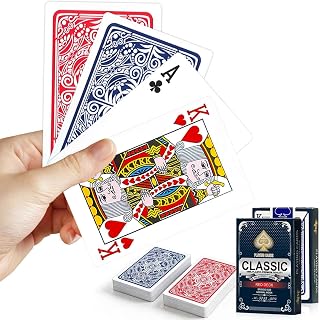 wasserdichte Spielkarten aus Kunststoff, 2 Decks Plastik Pokerkarten, Hochwertig Poker Kartendeck für Casino, Blackjack, UNO, Romme Kartenspiel, Spieleabend & Zaubertricks (Rote und Blaue)