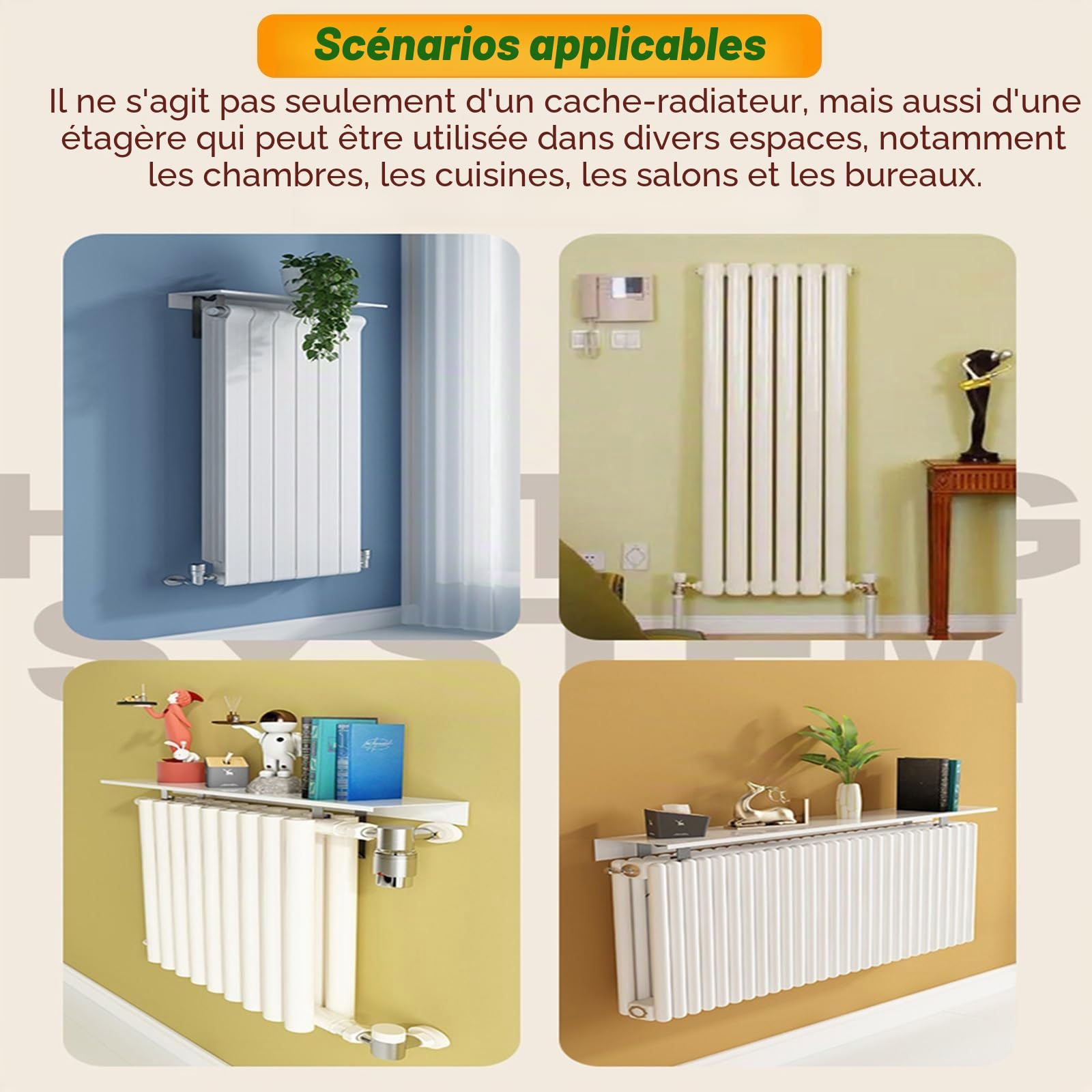 éTagèRe Tablette De Radiateur 40 80 80140140180200 CM Cache-radiateur en aluminium, étagère pour radiateur en fonte avec support en acier inoxydable, étagère sur radiateur, aucun perçage requis, insta