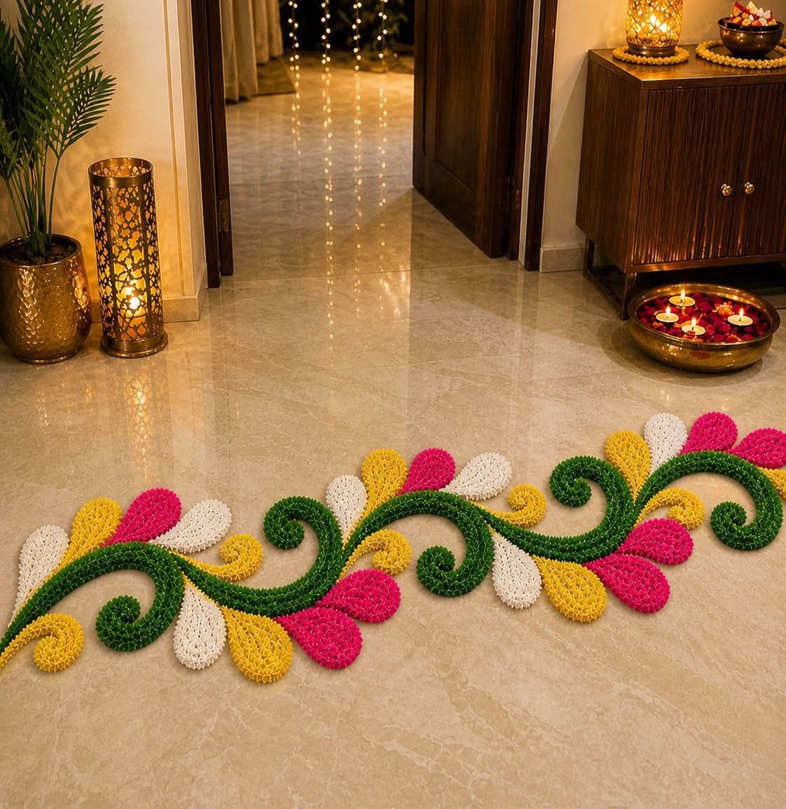 GURUKRUPA SHOPEE Door Border Woolen Rangoli | 3 Feet x 9 Inch Decorative Entrance Rangoli for Diwali Festive Home & Pooja Décor (Style 5)-image-21