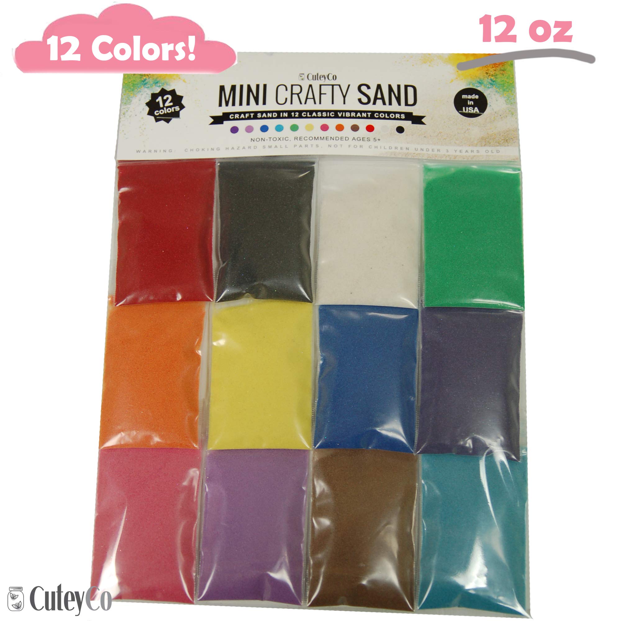 CuteyCoMini Crafty Sand - 12 Colors: 12oz of Vibrant Craft Sand & Play Sand