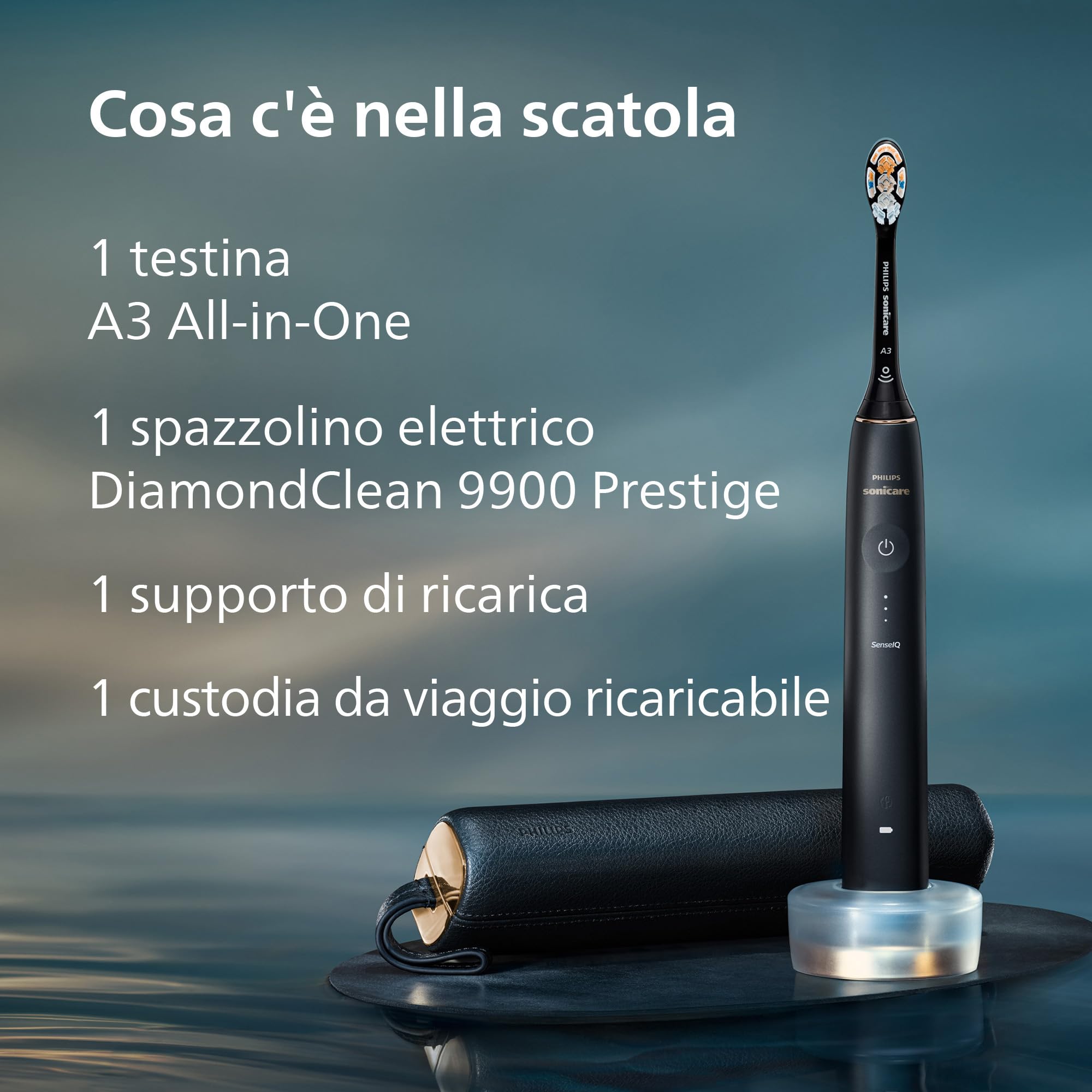 Philips Sonicare DiamondClean Prestige 9900 - Spazzolino elettrico sonico con 1 testina Premium All-in-One A3 e custodia di ricarica blu notte modello HX9992/12