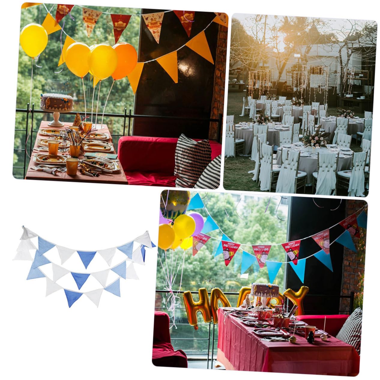 Toyvian 3 Piezas De Cuerda De Algodón Azul Y De Burra Guirnalda De Boda Banner Guirnalda De Cumpleaños Triángulo Al Aire Decoración Del Bebé