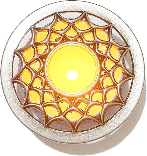 Tapas para velas perfumadas de plata con diseño de telaraña, frascos adornados, cubiertas con sombras y mangas, prevención de toques, soporte para