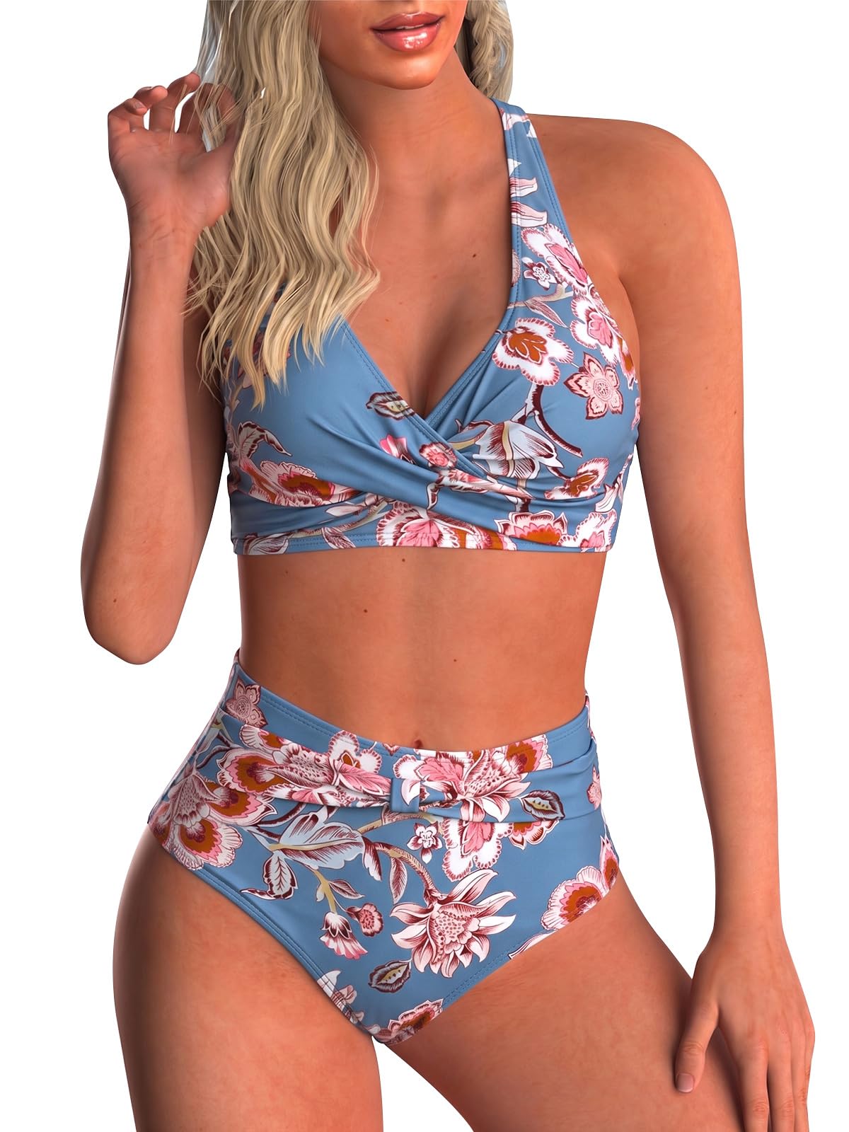 Adigaber Donna Costume da Bagno Push Up Imbottito Reggiseno Bikini Donna Due Pezzi Stampa Floreale Bikini Regolabile Costume da Bagno