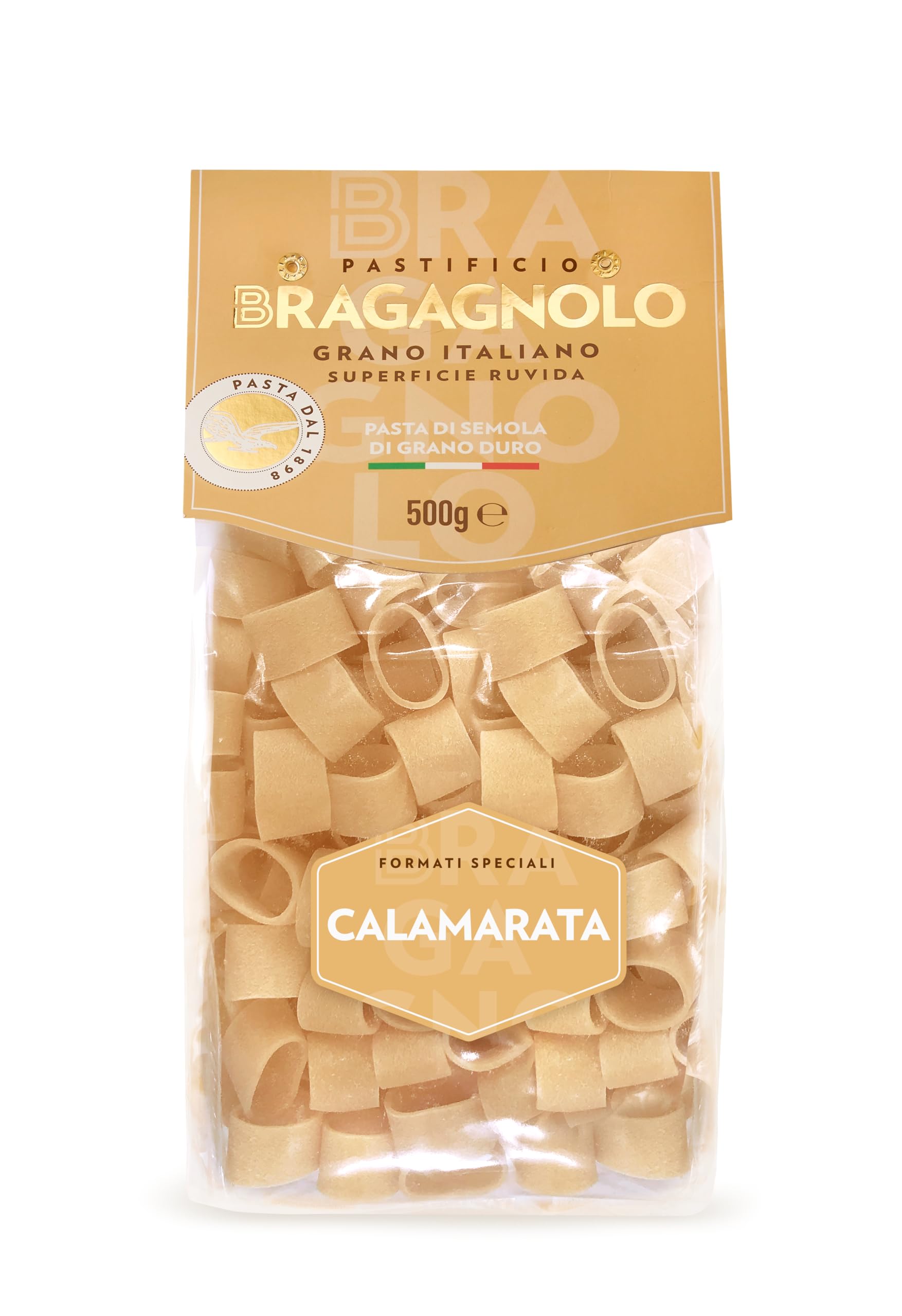 Pastificio Bragagnolo, Calamarata 877 Bronze-Drawn, 100% Italian Pasta, Made with Durum Wheat Semolina Flour, Non GMO (1 LB. BAG) - Consistently al