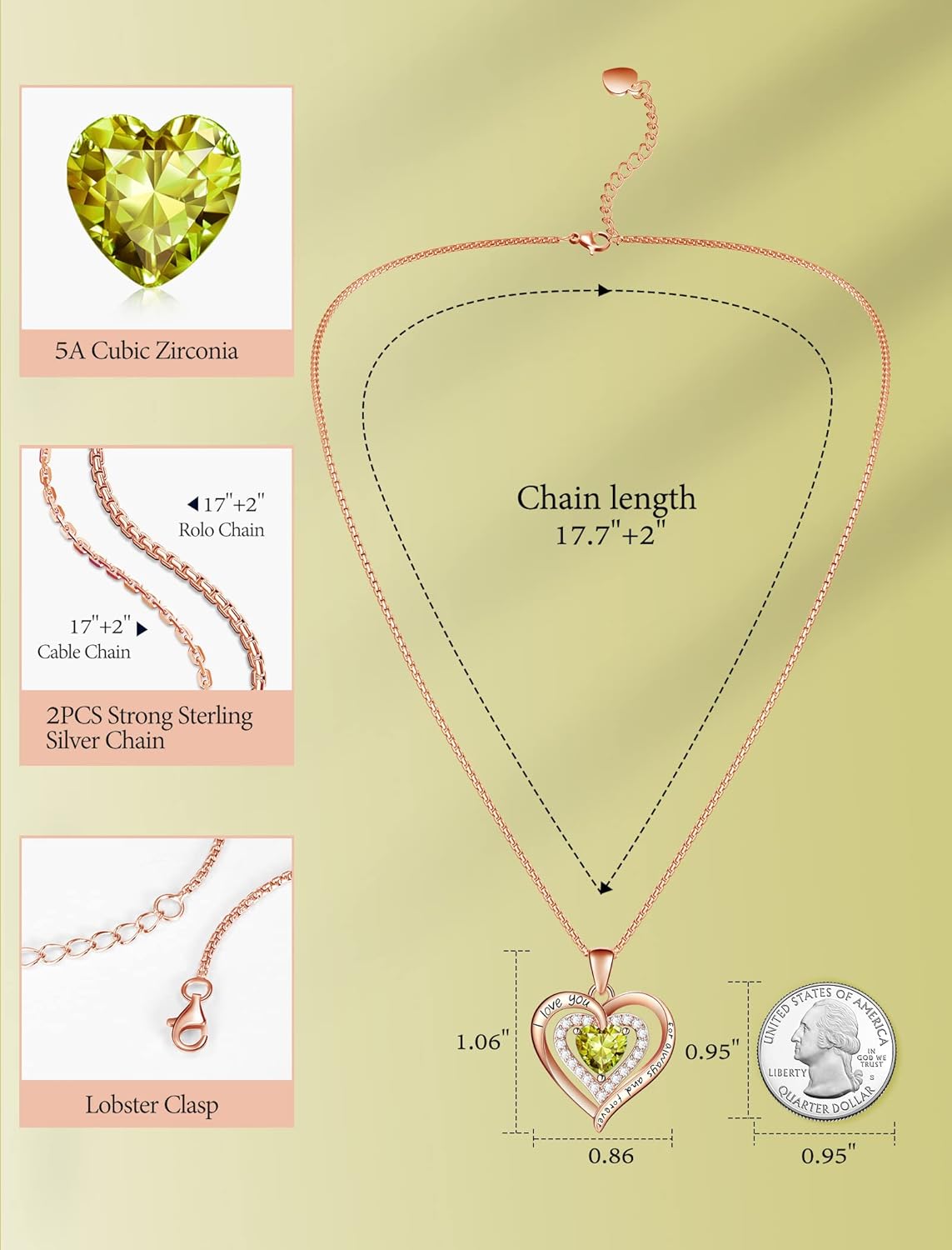 Birthstone Necklaces for Women, 925 Sterling Silver Heart Pendant Necklace, Birthstone Necklaces Jewelry, I Love You Always and Forever, Birthday Anniversary Christmas Gifts for Women Wife Mom