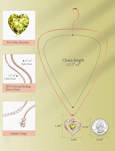 Miniatura 5 de Collar de plata de ley 925 con piedra natal de corazón para mujer, joyería para esposa, oro rosa, collares chapados en oro blanco de 18 quilates, te