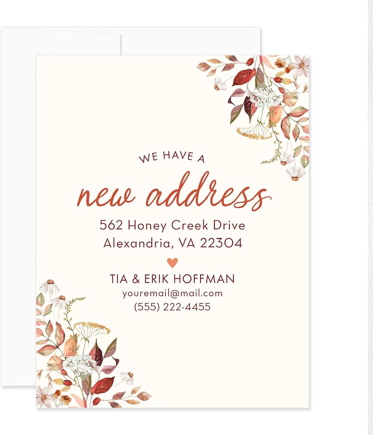 Personalized New Address Cards, 4.25x5.5 Fall Wildflowers Moving Announcement Notecards, Custom Flat New Home Notes with White Envelopes (Design 3)