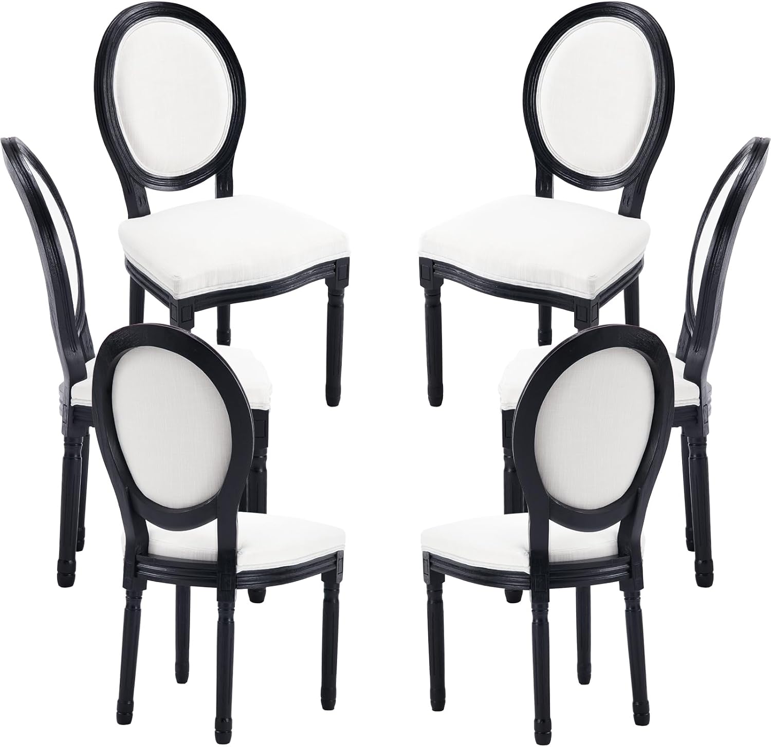 Guyou Black White Linen Dining Chairs Set of 6, Wood