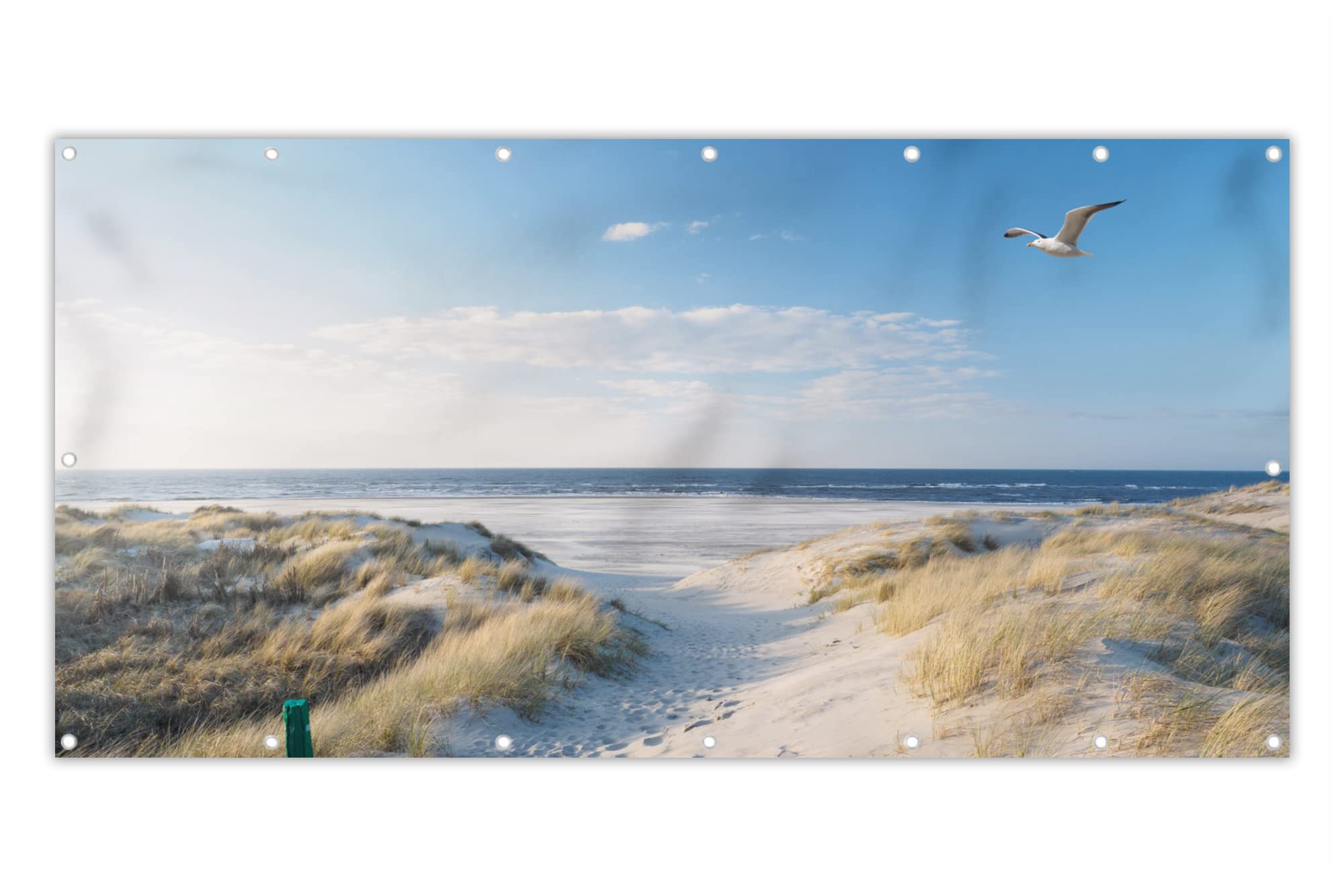 MuchoWow® Balkon Sichtschutz Sichtschutzmatte Balkonbanner Abdeckung für Terrasse Balkon Windschutz Blickdicht Wetterfest 200x110 cm Düne - Möwe - Strand - Meer - Sonne