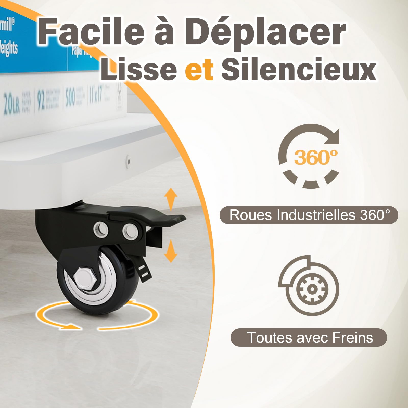 PUNCIA Support Imprimante à 3 Niveaux Meuble Rangement 60x50x68CM (Blanc) | Table de Chevet avec Roulettes Caisson Bureau de Rangement Organisateur de Stockage Charge de 90KG pour Bureau à Domicile