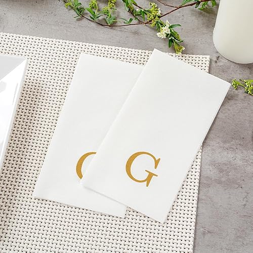 Miniatura 6 de Luxenap - Toallas de invitados de sensación de lino de 15.8 x 7.9 pulgadas, 50 toallas de mano con letras - Letra 'G' dorada, fuente Sans Serif,