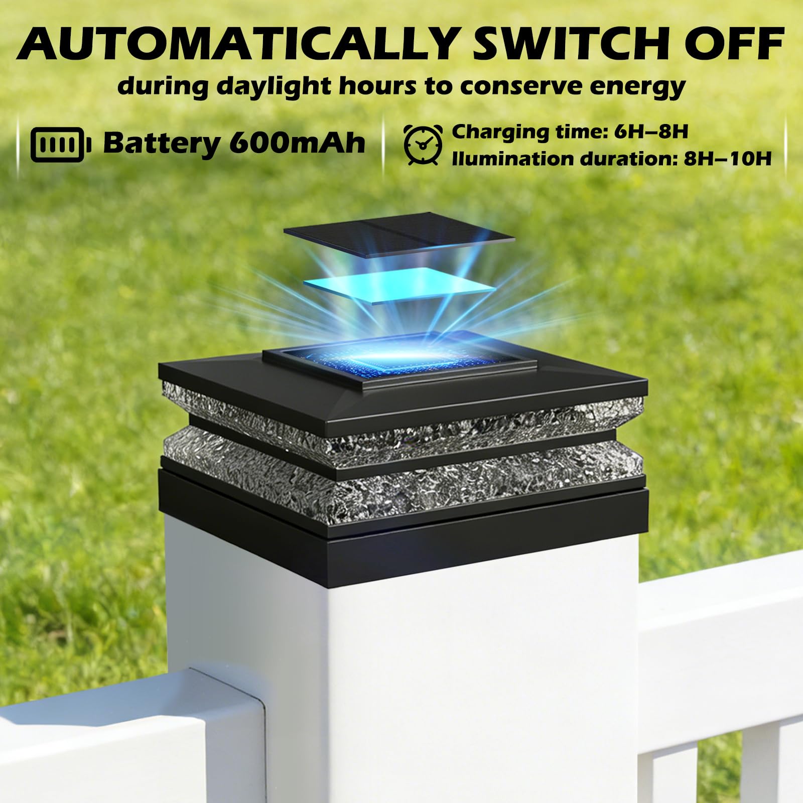 2 Stück Solar Pfostenkappe 9x9 10x10 11x11 12x12 13x13, Solar Pfostenleuchten für Außen mit 3 Lichtmodi, Wasserdicht Solarleuchte Garten Zaunpfosten Lampe für Holz/Vinyl Pfosten, Terrasse