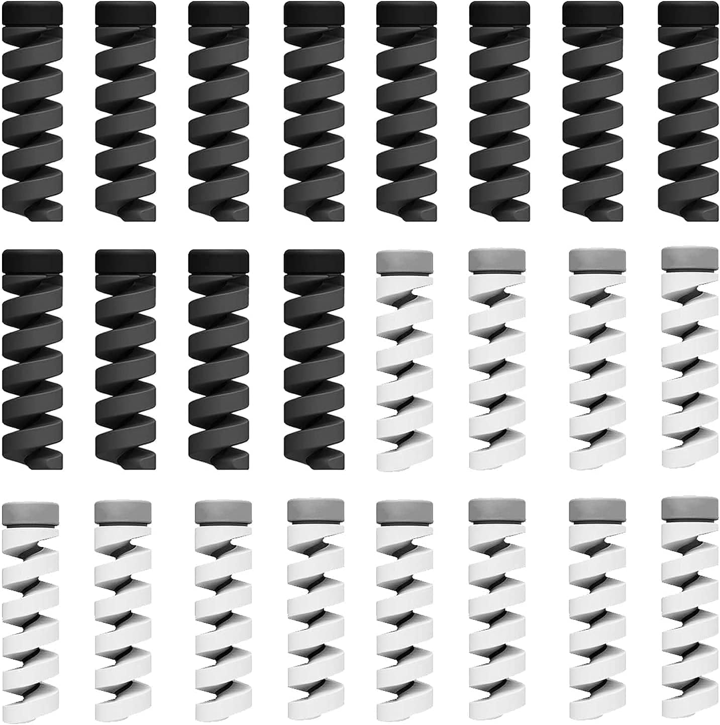 Lapster 24 pcs (Grey&Black) Spiral Charger Spiral Charger Cable Protectors for Wires Data Cable Saver Charging Cord Protective Cable Cover (grey-12 & black-12)