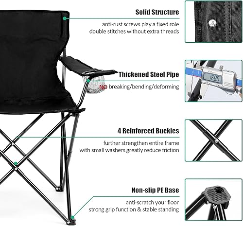 Miniatura 3 de HaSteeL Silla de campamento, silla plegable de gran tamaño para adultos, silla de campamento plegable con portavasos portátil para pesca al aire