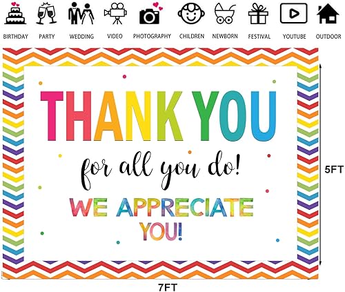Miniatura 10 de LTLYH Telón de fondo de 8 x 6 pies con texto en inglés We Appreciate You, personal de graduación, maestros, médicos, jubilación, foto, decoración de