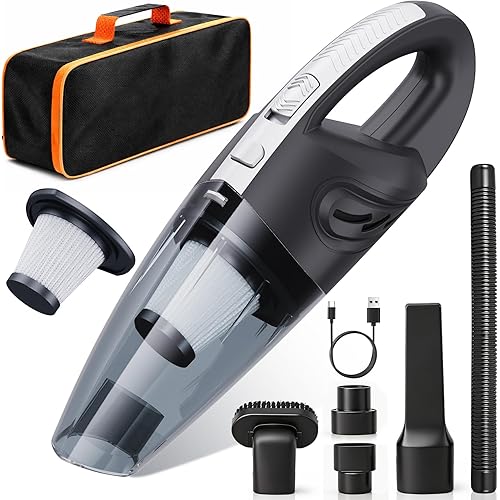 Handheld Cordless Car Vacuum Cleaner, 15000PA Powerful Suction Hand Held Cleaner Rechargeable, Portable Hand Vacuum with Multi-Nozzle, Washable Filter & Storage Case for Home, Office, Car, Pets