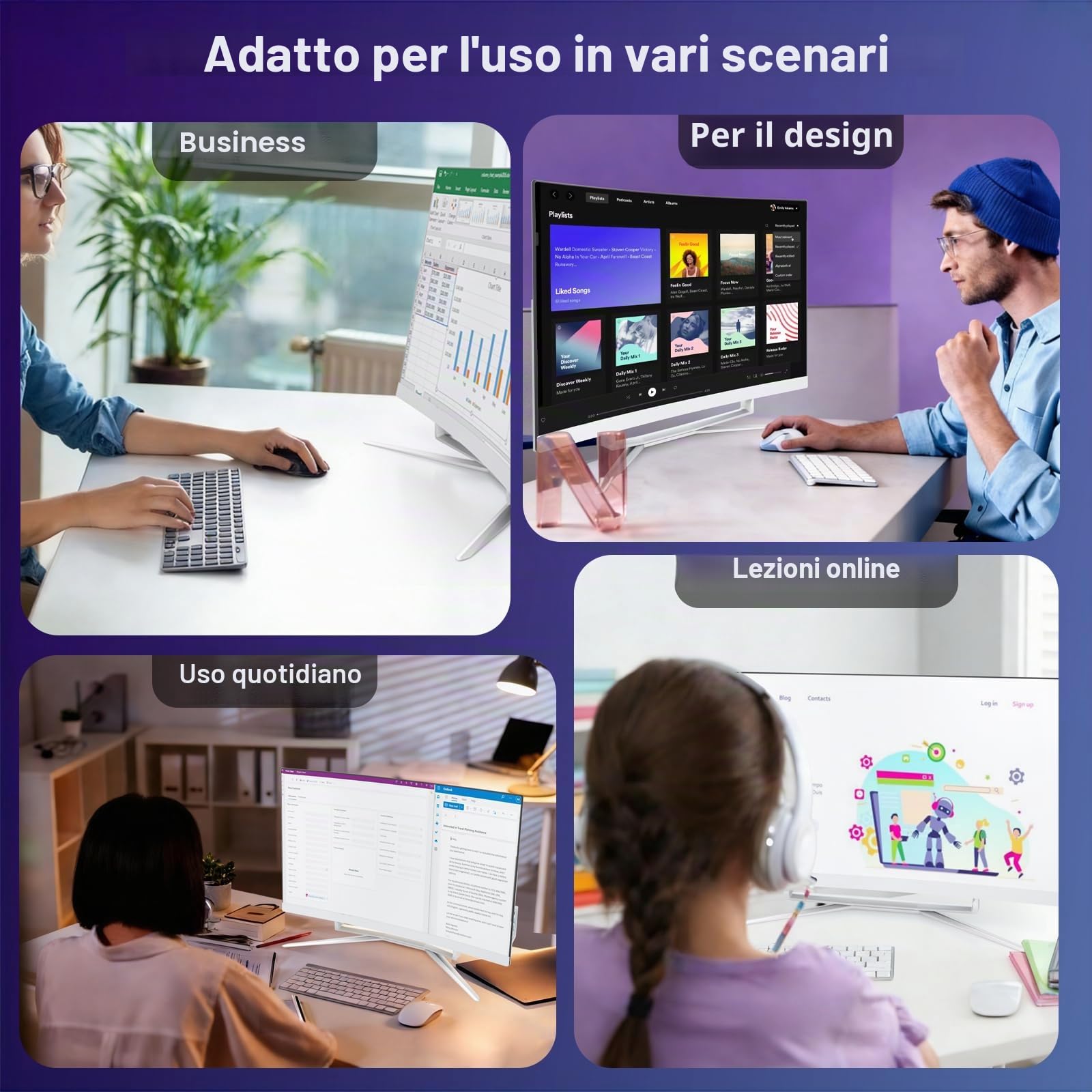 27 Pollici Computer All-in-One FHD curvo Computer All-in-One Core i7 16GB DDR 512GB ROM SSD Bluetooth5.3 WiFi a doppia banda con mouse e tastiera cablata