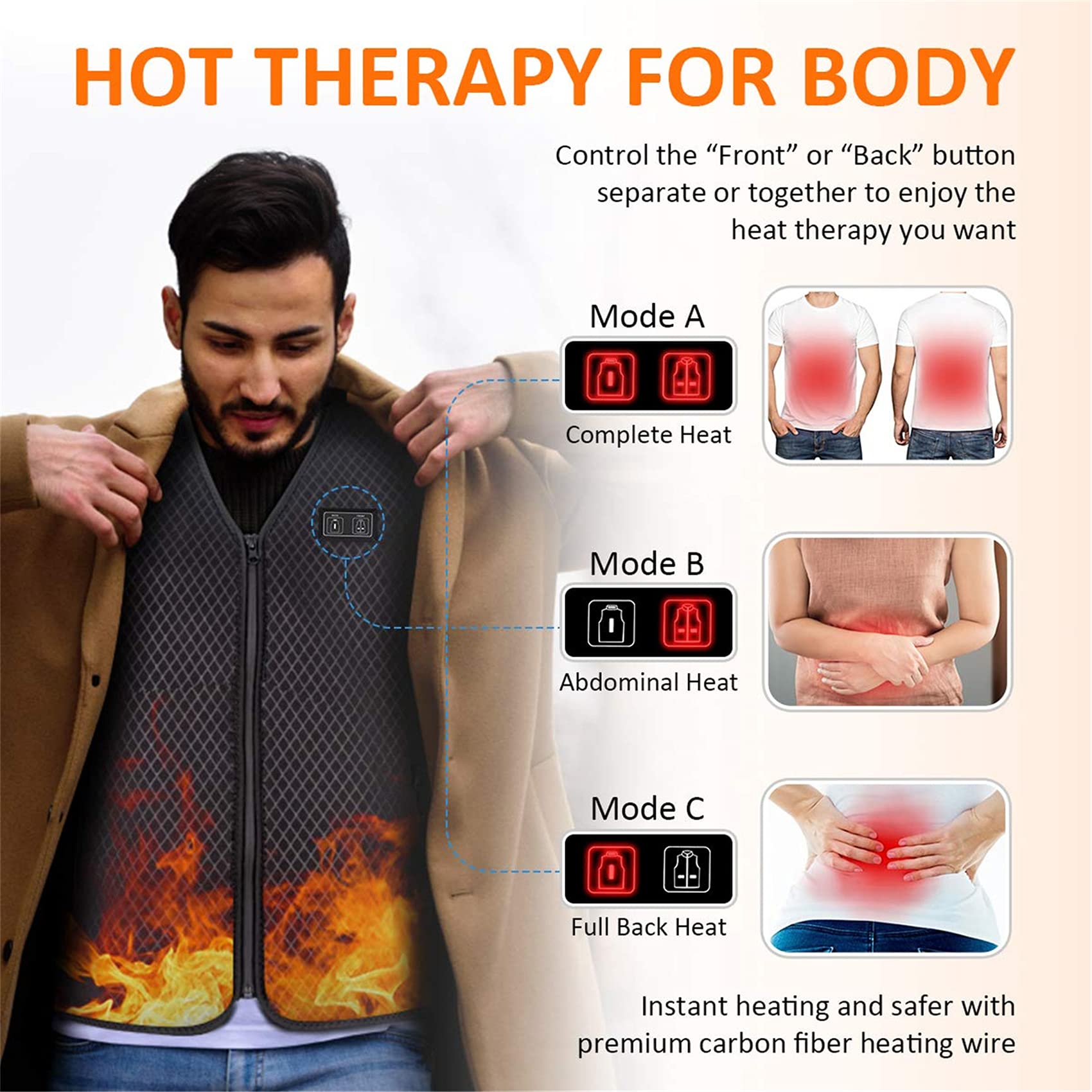 Gilet Termico, Giacca Invernale riscaldante elettrica for Esterni Gilet Elettrico autoriscaldante Protezioni Calde e Calde for la Vita Abbigliamento Termico(XXL)