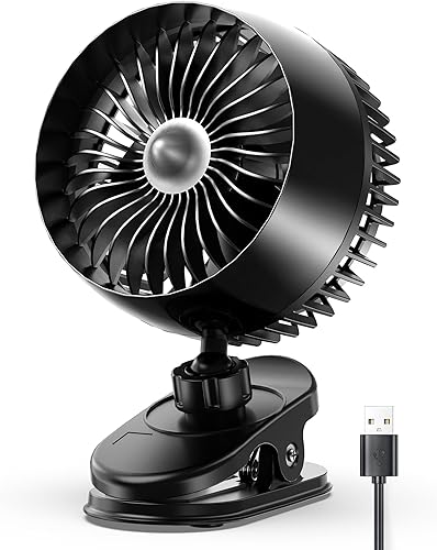 Koonie Ventilador USB con clip, viento fuerte, ultra silencioso, pequeño ventilador de escritorio con abrazadera fuerte, ajustable de más de 360, 3