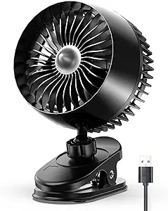 Koonie USB Clip on Fan, Strong Wind Ultra Quiet Small Desk Fan with Strong Clamp, More Than 360° Adjustable, 3 Speeds USB-C Corded Powered, Mini Personal Fan for Home Office Desktop Black