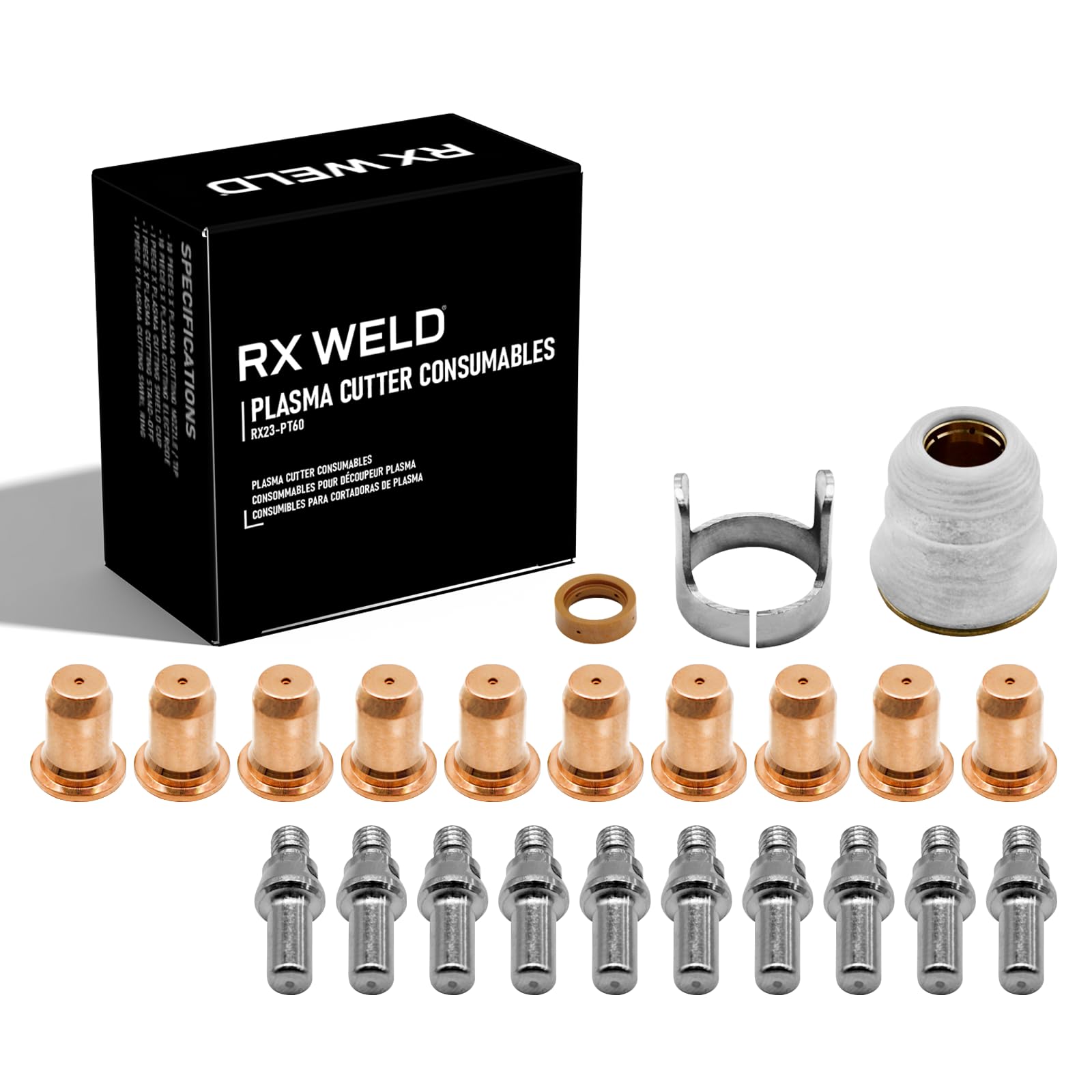 RX WELD23pcs Plasma Cutting Torch for harbor freight 62204 IPT-60 PT-60 IPT-40 PT40 Tip 0.039'' 1.0mm Electrode Shield Cap Stand Off