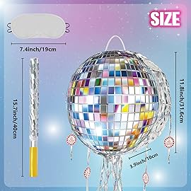 WERNNSAI Disco Ball Piata - Disco Party Decoration Pull String Mirror Piata with Bat and Blindfold for Adult Birthday Party Supplies