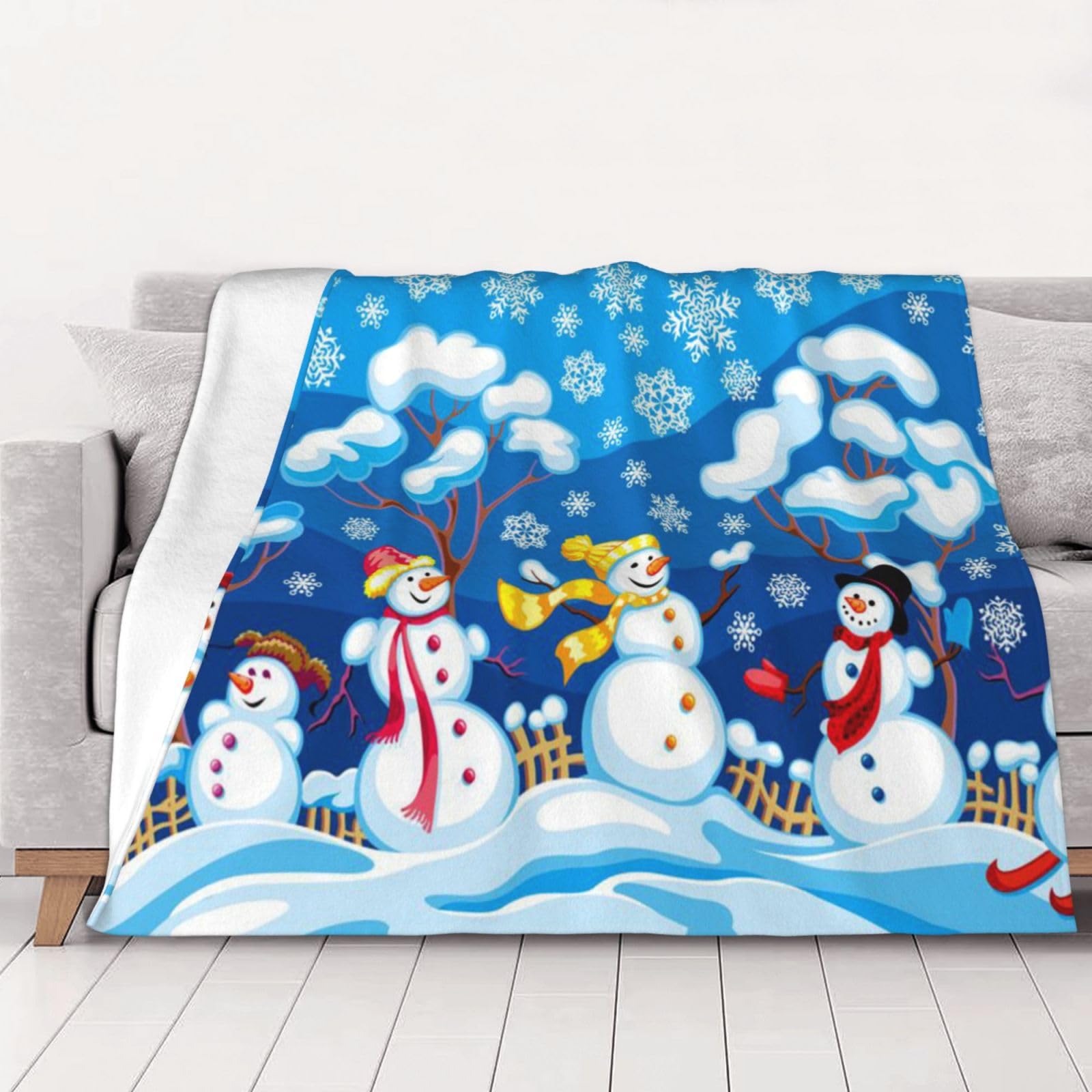 AUBKFELD Winter Snowman Printed Flannel Blanket 125x100 CM, Soft & Warm Throw Blanket for Sofa/Couch/Bed/Car, Gifts for Audlts Women Men