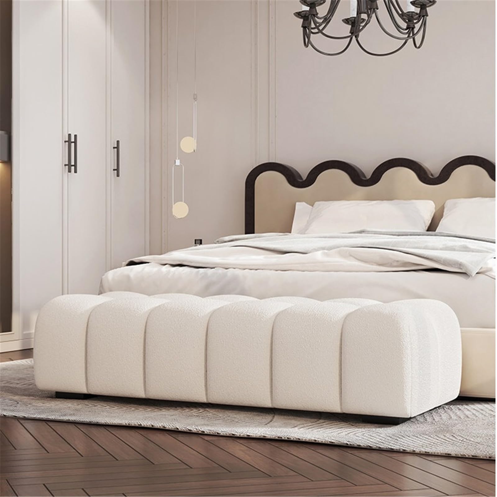 Elegante panca in tessuto per camera da letto e spogliatoio, comoda seduta per divano, ideale per mamme e soluzione decorativa, design salvaspazio