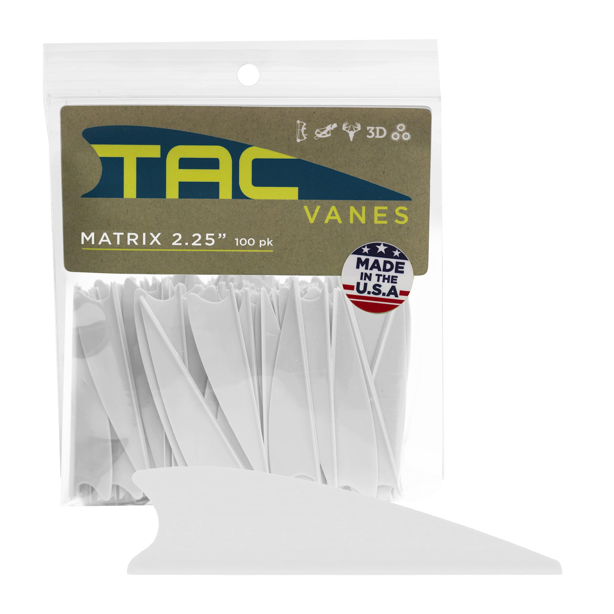 TAC Vanes 2.25" Matrix Shield Cut Vanes, White Vanes, Pack of 100, Vanes for Archery Bowhunting and Recreational Shooting