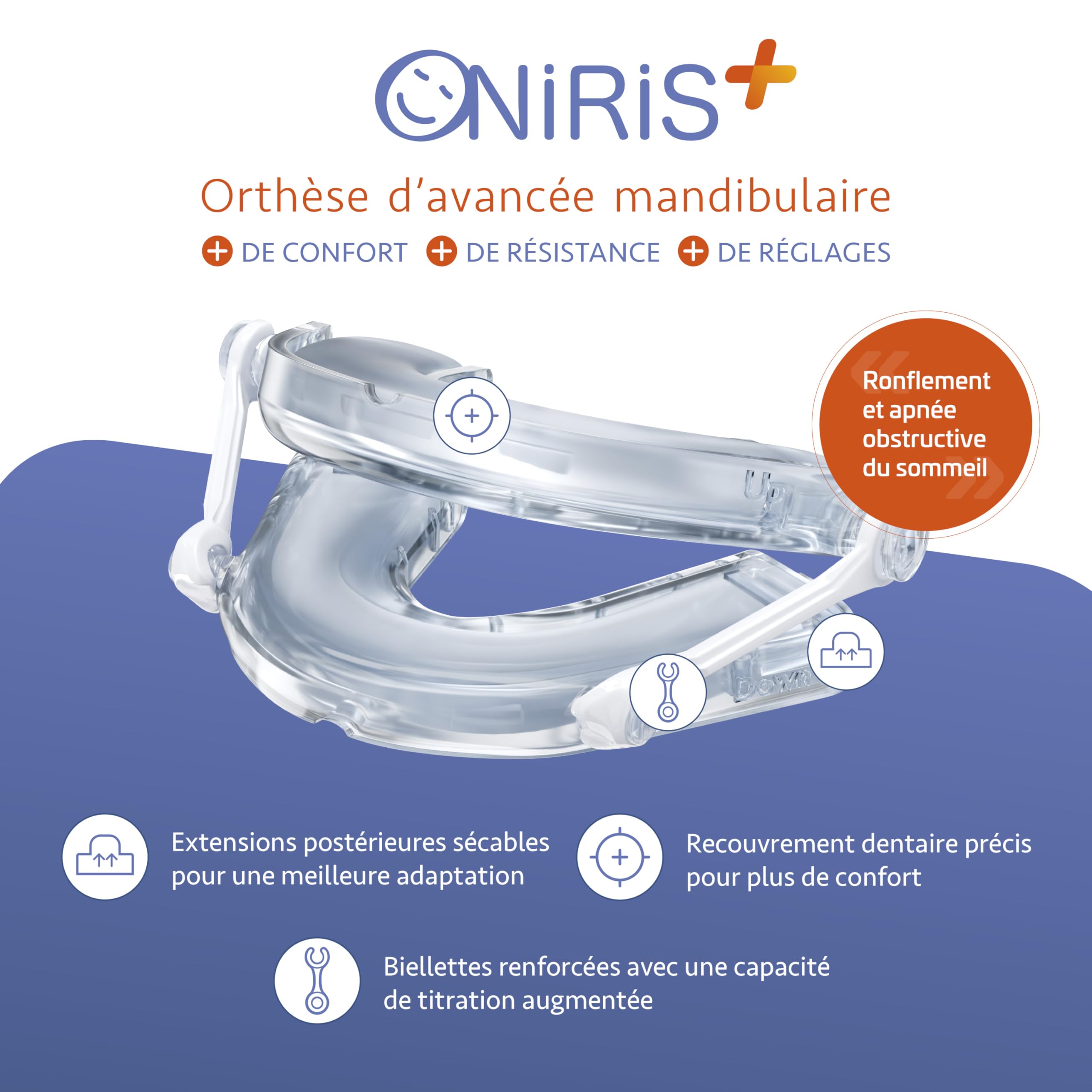 ONIRIS Orthèse Anti Ronflement Validée Cliniquement pour l'Apnée du Sommeil - Gouttière Dentaire d'Avancée Mandibulaire Fabriquée en France