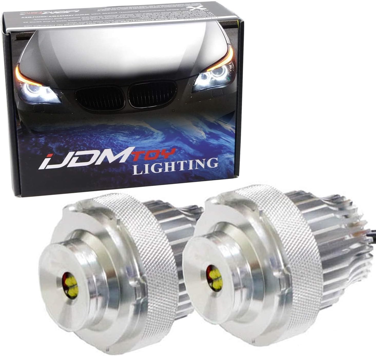 iJDMTOY LED Angel Eye Bulbs Compatible with BMW E60 E61 LCI Halogen Front Road Illuminating Lights Trim ONLY, (2) Halo Ring Marker Bulbs Powered by Super Bright 20W High Power LED Diodes