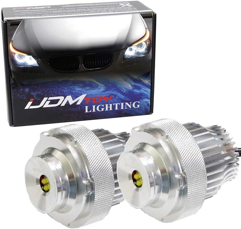 iJDMTOY LED Angel Eye Bulbs Compatible with BMW E60 E61 LCI Halogen Front Road Illuminating Lights Trim ONLY, (2) Halo Ring Marker Bulbs Powered by Super Bright 20W High Power LED Diodes