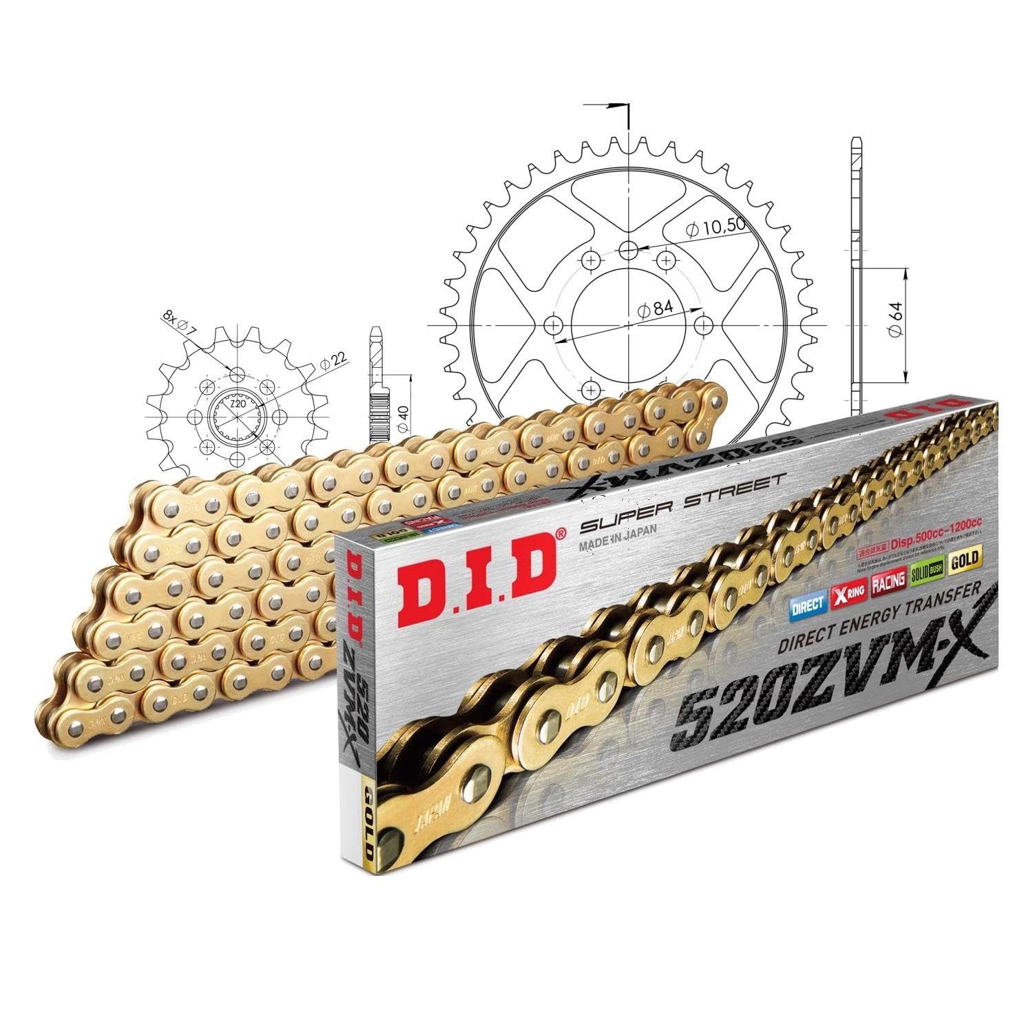 Juego de cadena DID de acero 520ZVM-X/96 sin fin para Suzuki LT-Z Quadsport, Kawasaki KFX Sport 400 cc