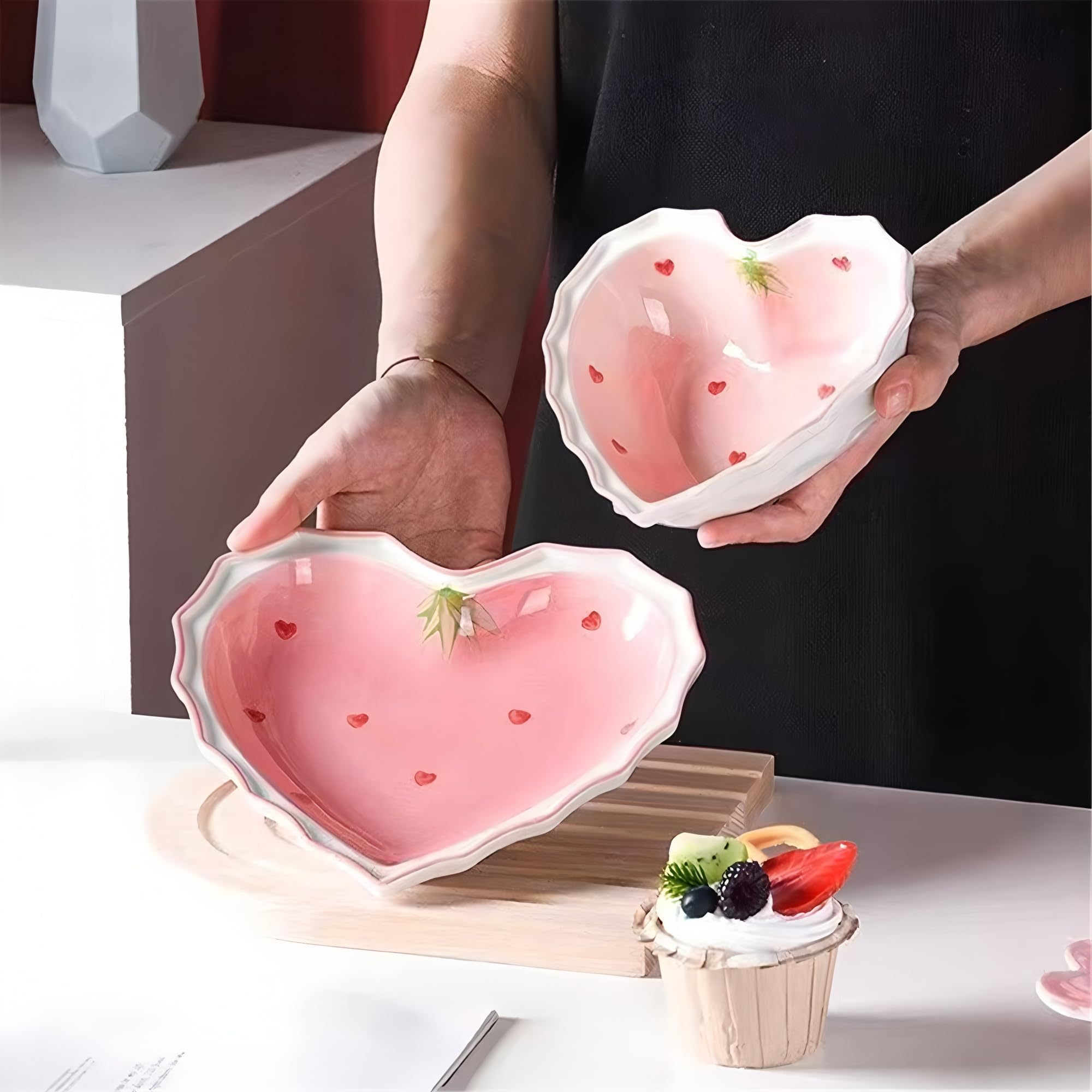 Piatto da Cena in Ceramica, Piatto a forma di cuore rosa, Adatto per Varie Insalate di frutta Dessert Pasta e Bistecca, Forno a Microonde e Forno