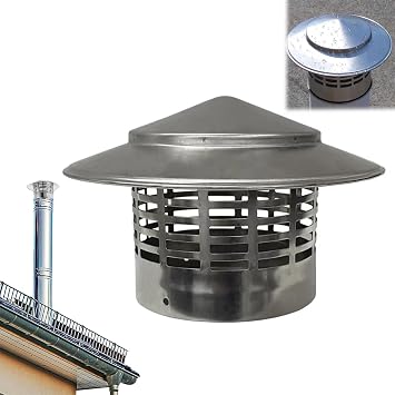 Roof Chimney Cowl, Air Exhaust Duct Cap Roof Top Vent Cap, Safe Proof Chimney Cowl for Fireplace Stainless Steel Chimney Flue Cowl Pipe Rain Cover Protector Cap Round Protection Mesh ,75mm/2.95in
