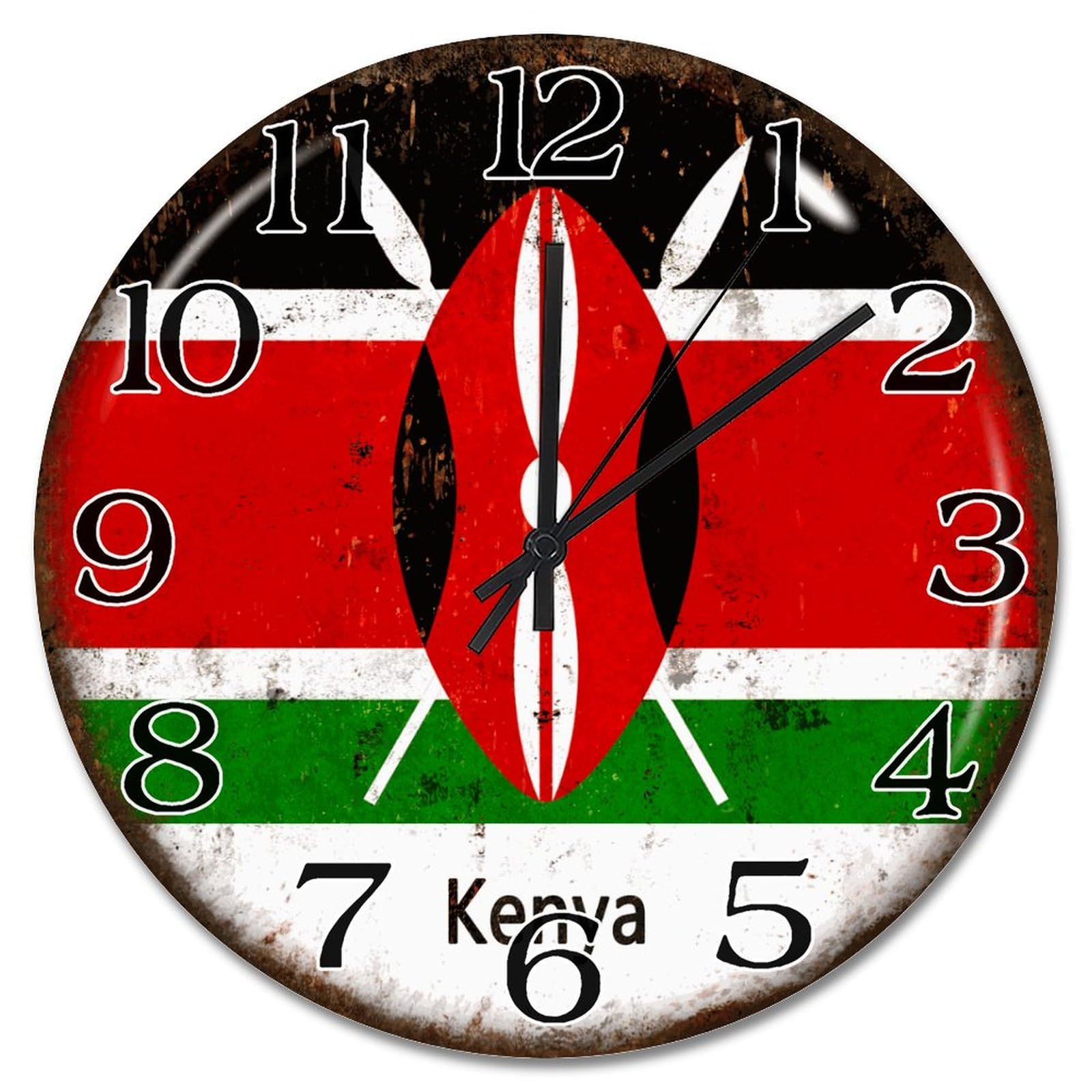 Pendule murale en bois haut de gamme drapeau Kenya silencieuse 38cm