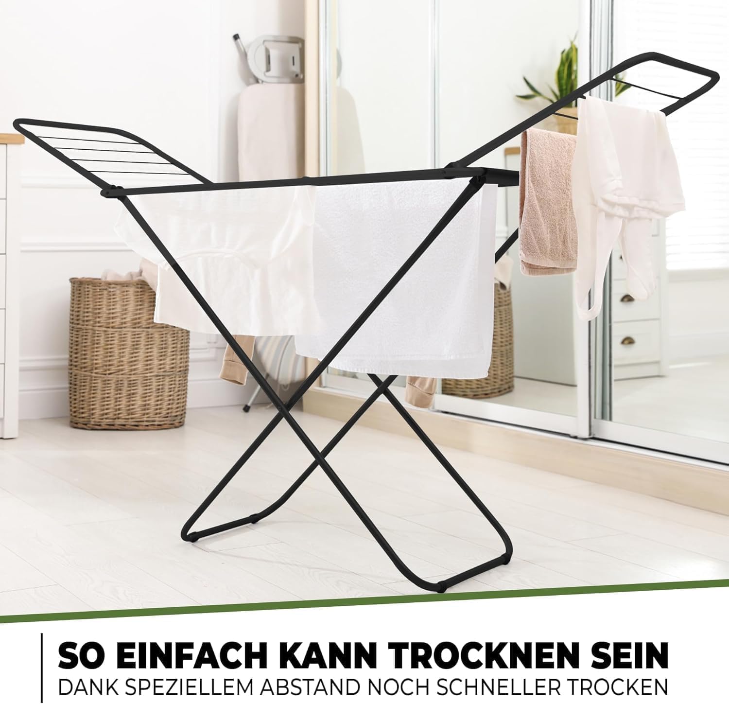 STAHLMANN ® Wäscheständer [18 m Trockenfläche] - Wäscheständer Silber platzsparend mit rutschfesten Füßen - Klappbarer Flügelwäscheständer -Wäschetrockner